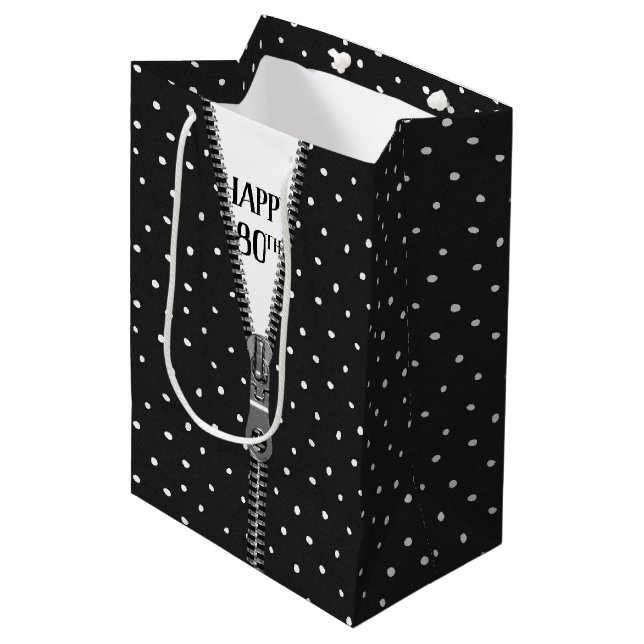 80th Birthday Zipper On Polka Dots  Medium Gift Bag (Front Angled)
