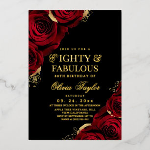 80th Burgundy Red Gold Roses Birthday 