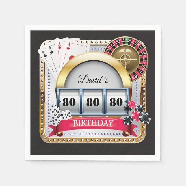 80th Casino Poker Playing Card Birthday Napkins (Front)