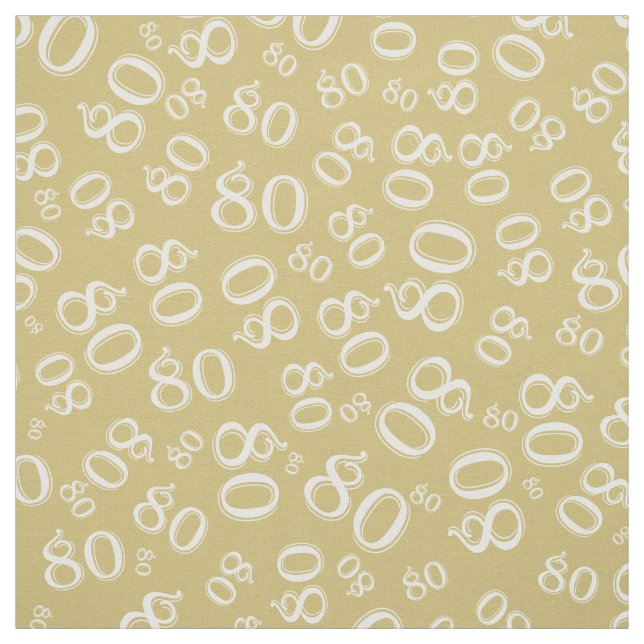 80th  Cool Number Pattern Gold & White 80 Fabric (Swatch)