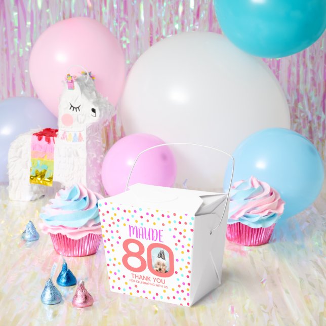 80th custom photo colourful coral confetti birthda favor box (Party)