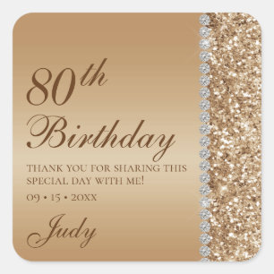 80th Elegant Gold Birthday Square Sticker