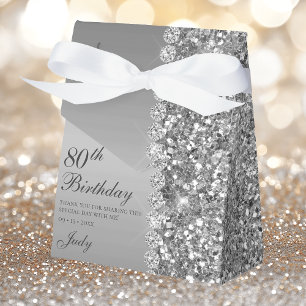 80th Elegant Silver Birthday Favor Box