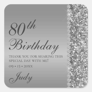 80th Elegant Silver Birthday Square Sticker