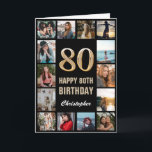 80th Happy Birthday Black and Gold Photo Collage Card<br><div class="desc">80th Happy Birthday Black and Gold Photo Collage Birthday Card. For further customization,  please click the "Customize it" button and use our design tool to modify this template.</div>