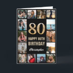 80th Happy Birthday Black and Gold Photo Collage Card<br><div class="desc">80th Happy Birthday Black and Gold Photo Collage Birthday Card. For further customization,  please click the "Customize it" button and use our design tool to modify this template.</div>