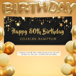 80th Happy Birthday Black Gold Stars or Your Text Banner<br><div class="desc">Celebrate an 80th or any age birthday for him or her with this festive black and gold star themed banner and your custom text in your choice of font styles and colour. The sample says HAPPY # BIRTHDAY NAME. BANNER OPTIONS: The sample is shown in the 2.5x6' size; other sizes...</div>
