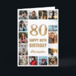 80th Happy Birthday Gold and White Photo Collage Card<br><div class="desc">80th Happy Birthday Gold and White Photo Collage Birthday Card. For further customization,  please click the "Customize it" button and use our design tool to modify this template.</div>