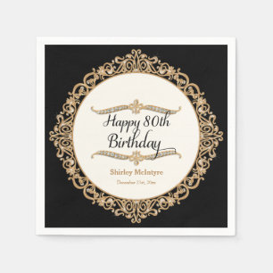 80th Happy Birthday Party Celebration Round Decor Napkin