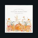 80th Happy Birthday Pumpkin Wildflower Custom Napkin<br><div class="desc">Fall pumpkins are nestled in delicate golden yellow and orange wildflowers to create an elegant aesthetic. All of the text is editable so you can easily craft your own special mood.</div>
