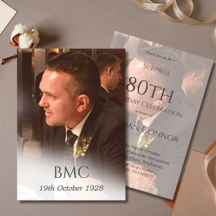 80th Male Birthday Simple Elegant Photo Invitation