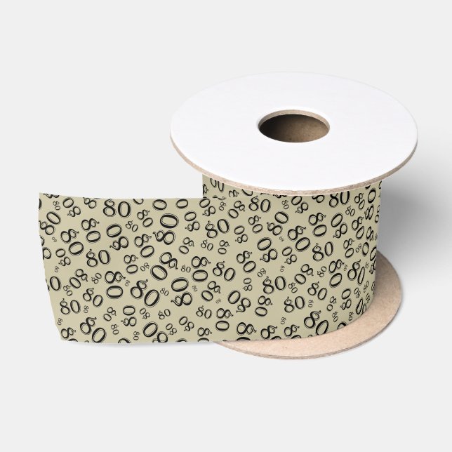 80th Modern Random Number Pattern Gold/Black Satin Ribbon (Spool)