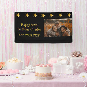 80th or Any Birthday Photo Gold Stars Custom  Banner
