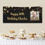 80th or Any Birthday Photo Gold Stars Custom Color Banner<br><div class="desc">Celebrate any age birthday (shown for an 80th birthday) for him or her with this custom color photo banner sign featuring a gold stars border and personalized with a pictures and your custom text (the sample suggests HAPPY # BIRTHDAY NAME in an editable modern, calligraphy script) shown on an editable...</div>