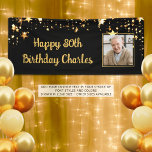 80th or Any Birthday Photo Gold Stars Custom Color Banner<br><div class="desc">Celebrate any age birthday (shown for an 80th birthday) for him or her with this custom color photo banner sign featuring a gold stars border and personalized with a pictures and your custom text (the sample suggests HAPPY # BIRTHDAY NAME in an editable modern, calligraphy script) shown on an editable...</div>