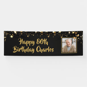 80th or Any Birthday Photo Gold Stars Custom Colou Banner