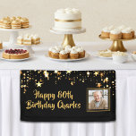 80th or Any Birthday Photo Gold Stars Custom Colou Banner<br><div class="desc">Celebrate any age birthday (shown for an 80th birthday) for him or her with this personalized banner sign in a customizable colour (shown in black) with gold stars, a photo and your custom text (the sample font shown is a hand lettered brush script that you can change as desired). CHANGES:...</div>