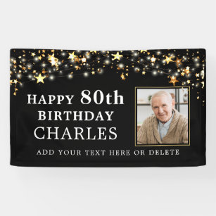80th or Any Birthday Photo Gold Stars Your Colour Banner