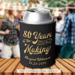 80th or Any Birthday Retro Years in the Making Can Cooler<br><div class="desc">Retro 80th or any birthday personalized can cooler featuring a retro calligraphy script typography title 80 YEARS IN THE MAKING which incorporates his or her birth year within the design and your custom text (shown name and date)--all in your choice of colours. ASSISTANCE: For help with design modification or personalization,...</div>