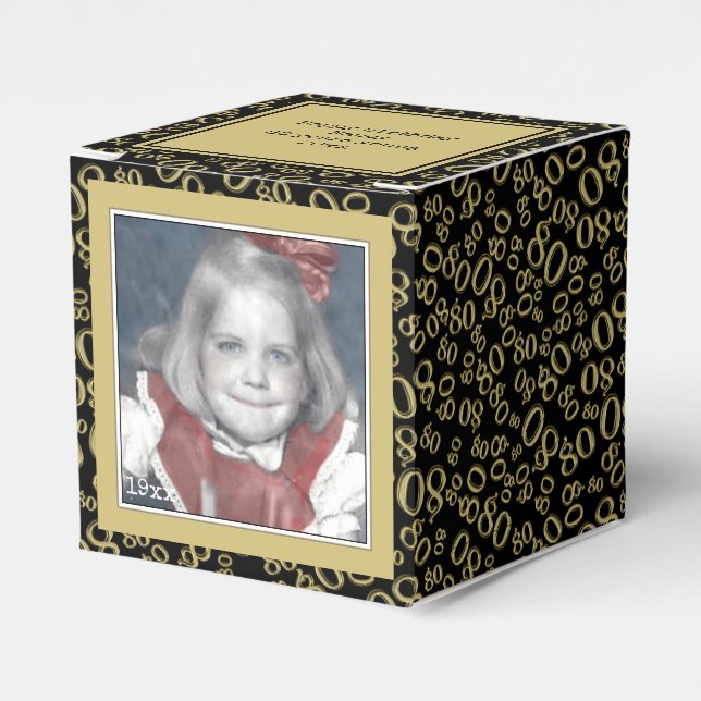 80th Photo Keepsake - Black/Gold  Number Pattern Favor Box (Front Side)