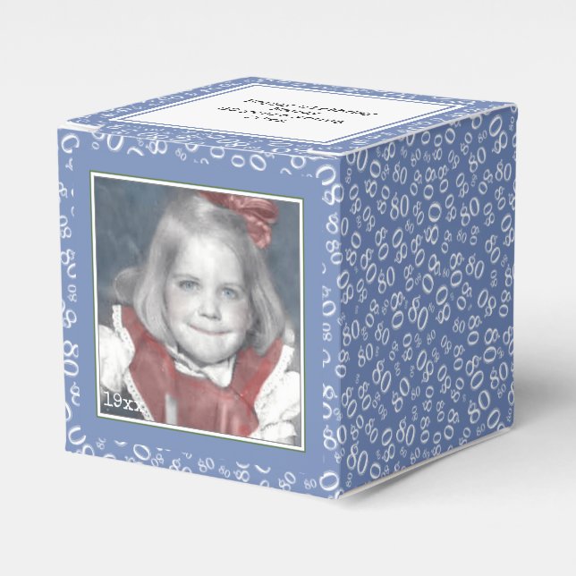 80th Photo Keepsake - Blue/White  Number Pattern Favor Box (Front Side)