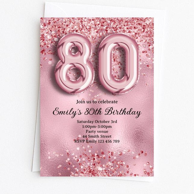 80th Pink Glitter Birthday Invitation (Creator Uploaded)