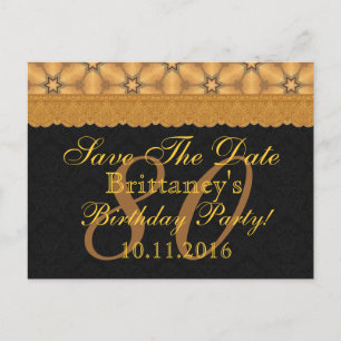 80th Save the Date Birthday Gold Black Lace Announcement Postcard