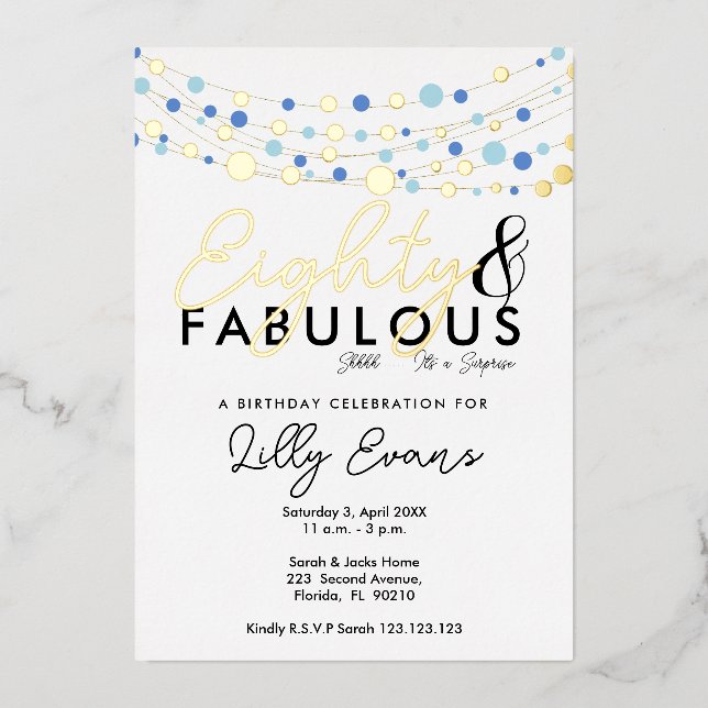 80th surprise birthday party invitation elegant  (Front)