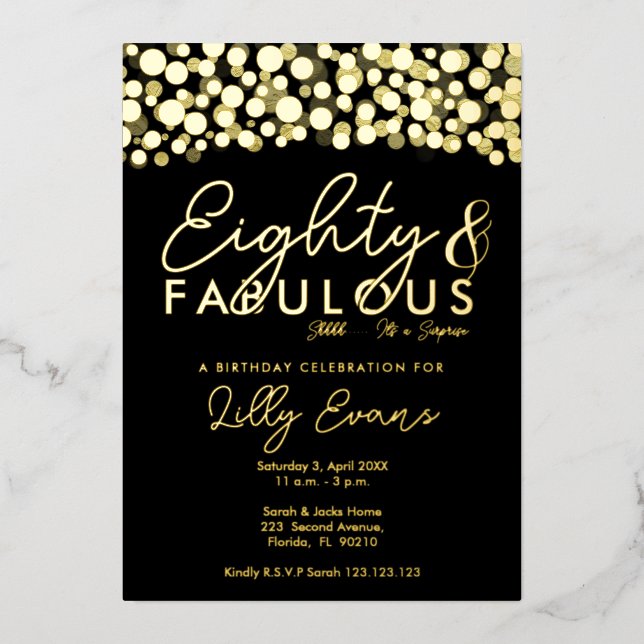 80th surprise birthday party invitation elegant  (Front)