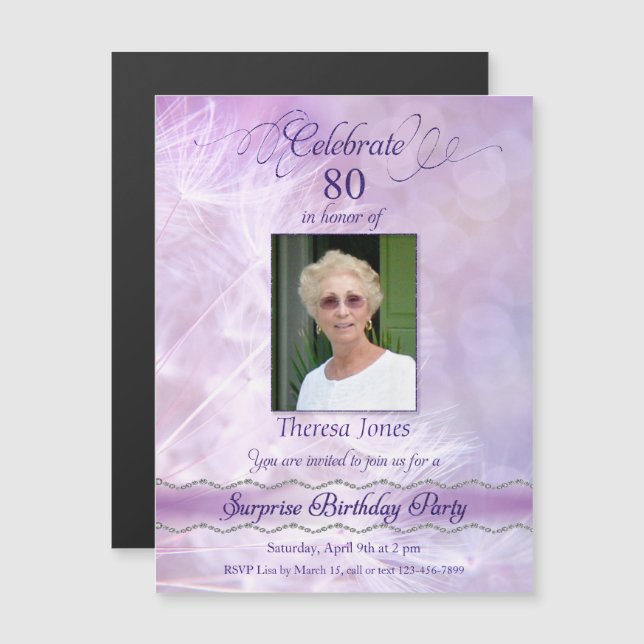80th Surprise Birthday Party Magnetic Invitations (Front/Back)