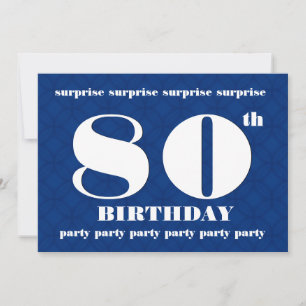 80th SURPRISE Modern Blue and White Birthday W083 Invitation