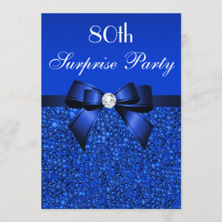 80th Surprise Party Royal Blue Sequins and Bow Invitation