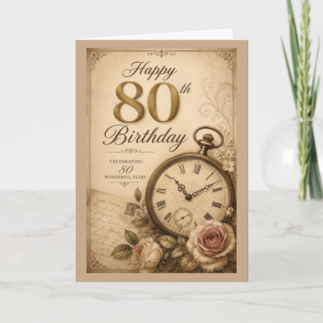 80th Vintage Birthday Card (Front)
