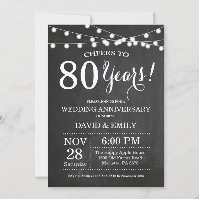 80th Wedding Anniversary Invitation Chalkboard (Front)