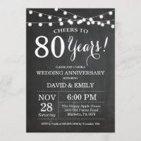 80th Wedding Anniversary Invitation Chalkboard
