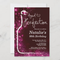 80th Wine Birthday Aged to Perfection Pink Glitter