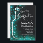 80th Wine Birthday Aged to Perfection Teal Invitation<br><div class="desc">80th Wine Birthday Invitation. Aged to Perfection. Black and Teal Glitter. Red Wine. Wine Tasting Invitation. Black and Gold Glitter Champagne. 18th 20th 21st 30th 40th 50th 60th 70th 80th 90th 100th, Any Ages. For further customization, please click the "Customize it" button and use our design tool to modify this...</div>