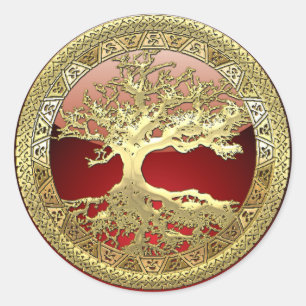 [81] Golden Celtic Tree of Life [3D] Classic Round Sticker