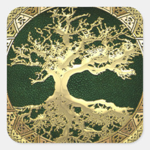[81] Golden Celtic Tree of Life [3D] Square Sticker