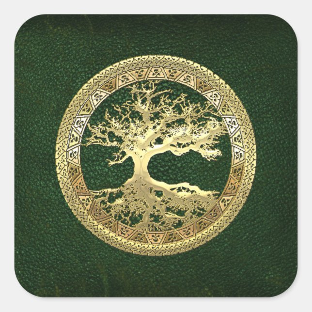 [81] Golden Celtic Tree of Life [3D] Square Sticker (Front)