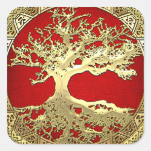 [81] Golden Celtic Tree of Life [3D] Square Sticker