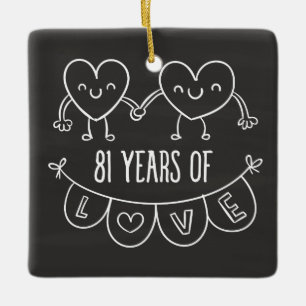 81st Anniversary Gift Chalk Hearts Ceramic Ornament