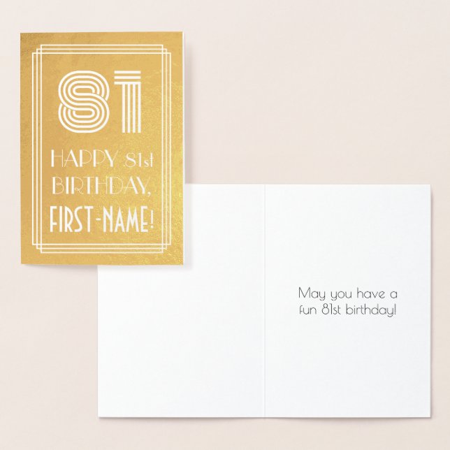 81st Birthday – Art Deco Inspired Look "81" + Name Foil Card (Display)