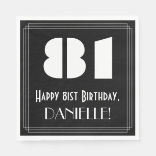 81st Birthday: Art Deco Inspired Look "81" + Name Napkin