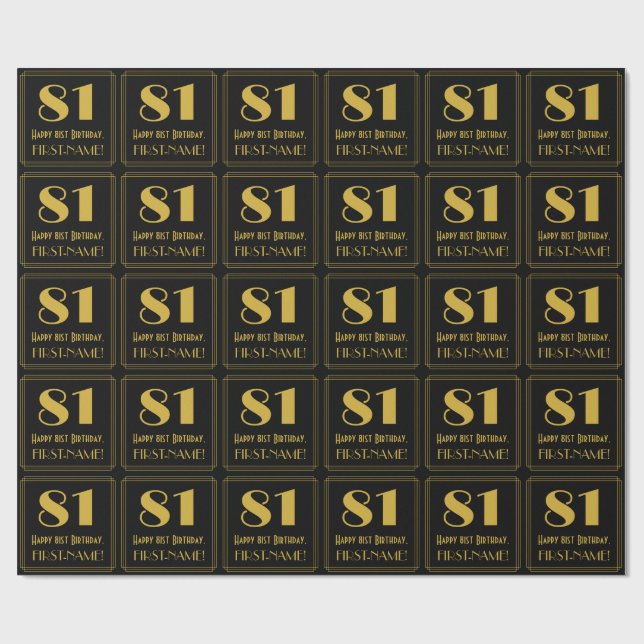 81st Birthday ~ Art Deco Inspired Look "81", Name Wrapping Paper (Flat)