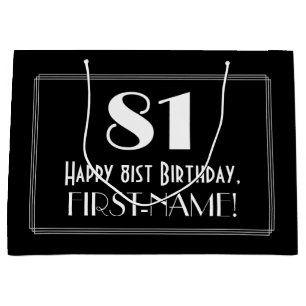 81st Birthday: Art Deco Inspired Style "81", Name Large Gift Bag