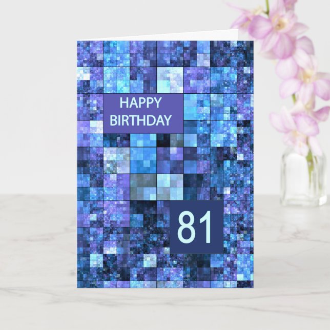 81st Birthday, Blue Squares, Card (Orchid)