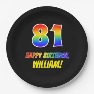 81st Birthday: Bold, Fun, Simple, Rainbow 81 Paper Plate