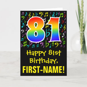 81st Birthday: Colorful Music Symbols + Rainbow 81 Card