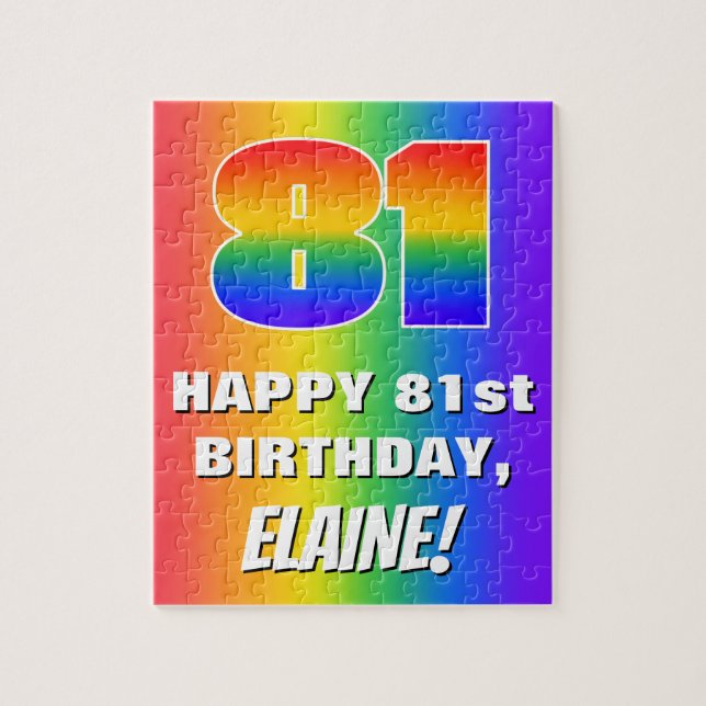 81st Birthday: Colourful, Fun Rainbow Pattern # 81 Jigsaw Puzzle (Vertical)